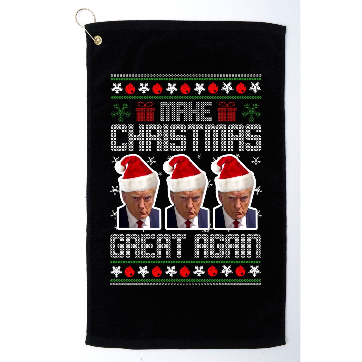 Trump Mugshot Make Christmas Great Again Funny Ugly Golf Towel