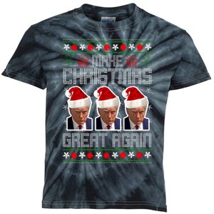 Trump Mugshot Make Christmas Great Again Funny Ugly Kids Tie-Dye T-Shirt