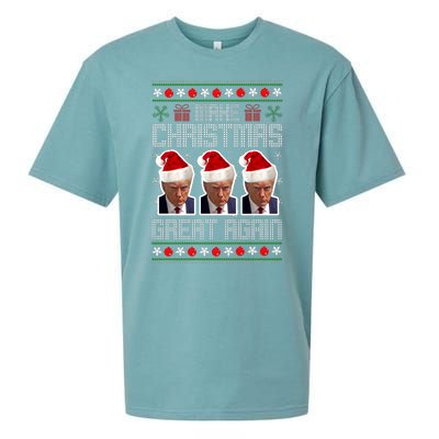 Trump Mugshot Make Christmas Great Again Funny Ugly Sueded Cloud Jersey T-Shirt