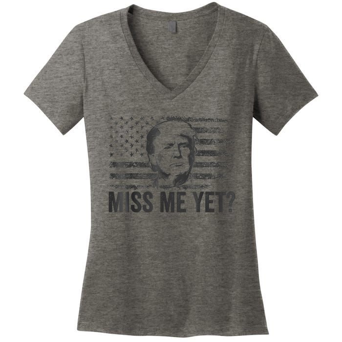 Trump Miss Me Yet Trump 2024 America Flag I'll Be Back 4th Women's V-Neck T-Shirt