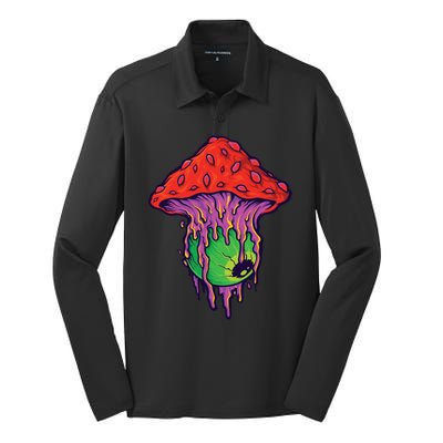 Trippy Melting Mushroom Silk Touch Performance Long Sleeve Polo