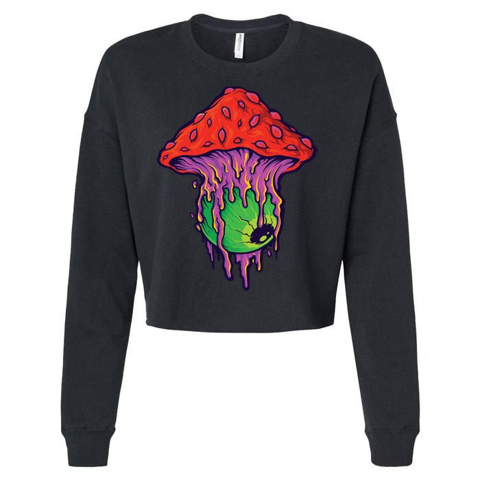 Trippy Melting Mushroom Cropped Pullover Crew