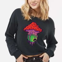 Trippy Melting Mushroom Cropped Pullover Crew