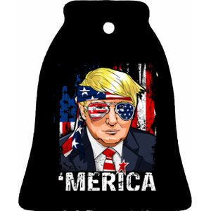 Trump Merica Murica 4th Of July American Flag Ceramic Bell Ornament