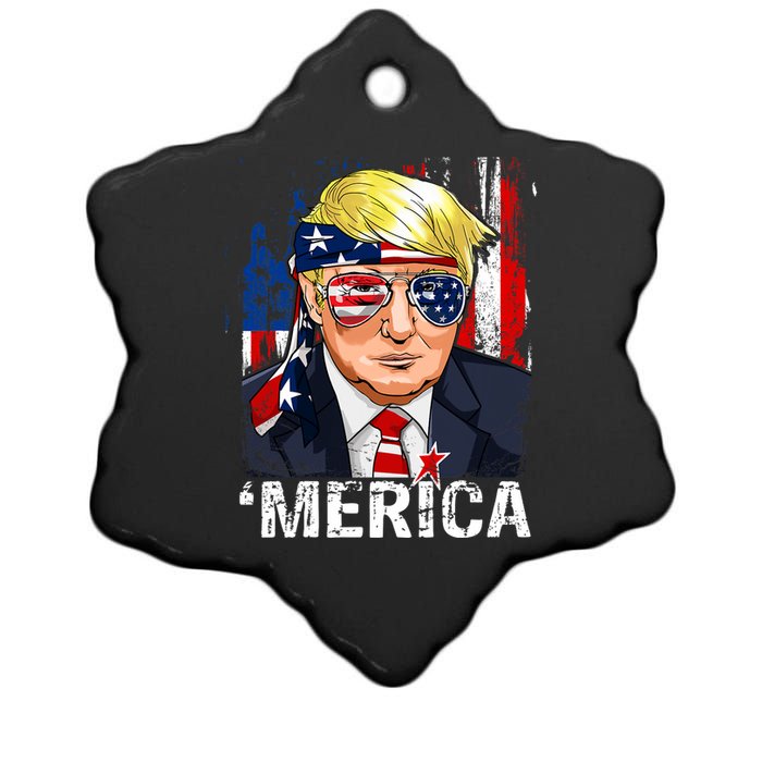 Trump Merica Murica 4th Of July American Flag Ceramic Star Ornament