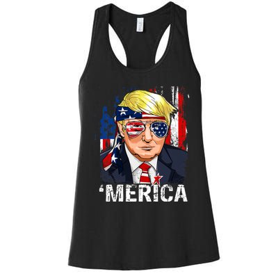 Trump Merica Murica 4th Of July American Flag Women's Racerback Tank