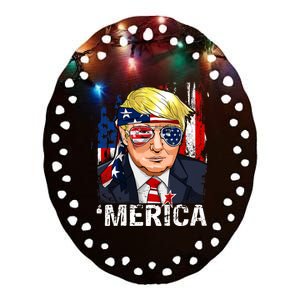 Trump Merica Murica 4th Of July American Flag Ceramic Oval Ornament