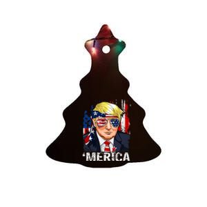 Trump Merica Murica 4th Of July American Flag Ceramic Tree Ornament