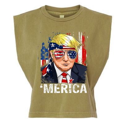 Trump Merica Murica 4th Of July American Flag Garment-Dyed Women's Muscle Tee