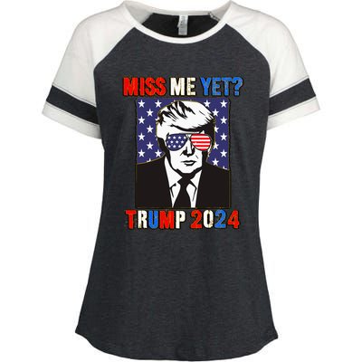 Trump Miss Me Yet Trump 2024 Patriotic Enza Ladies Jersey Colorblock Tee