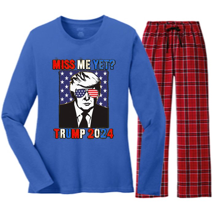 Trump Miss Me Yet Trump 2024 Patriotic Women's Long Sleeve Flannel Pajama Set 