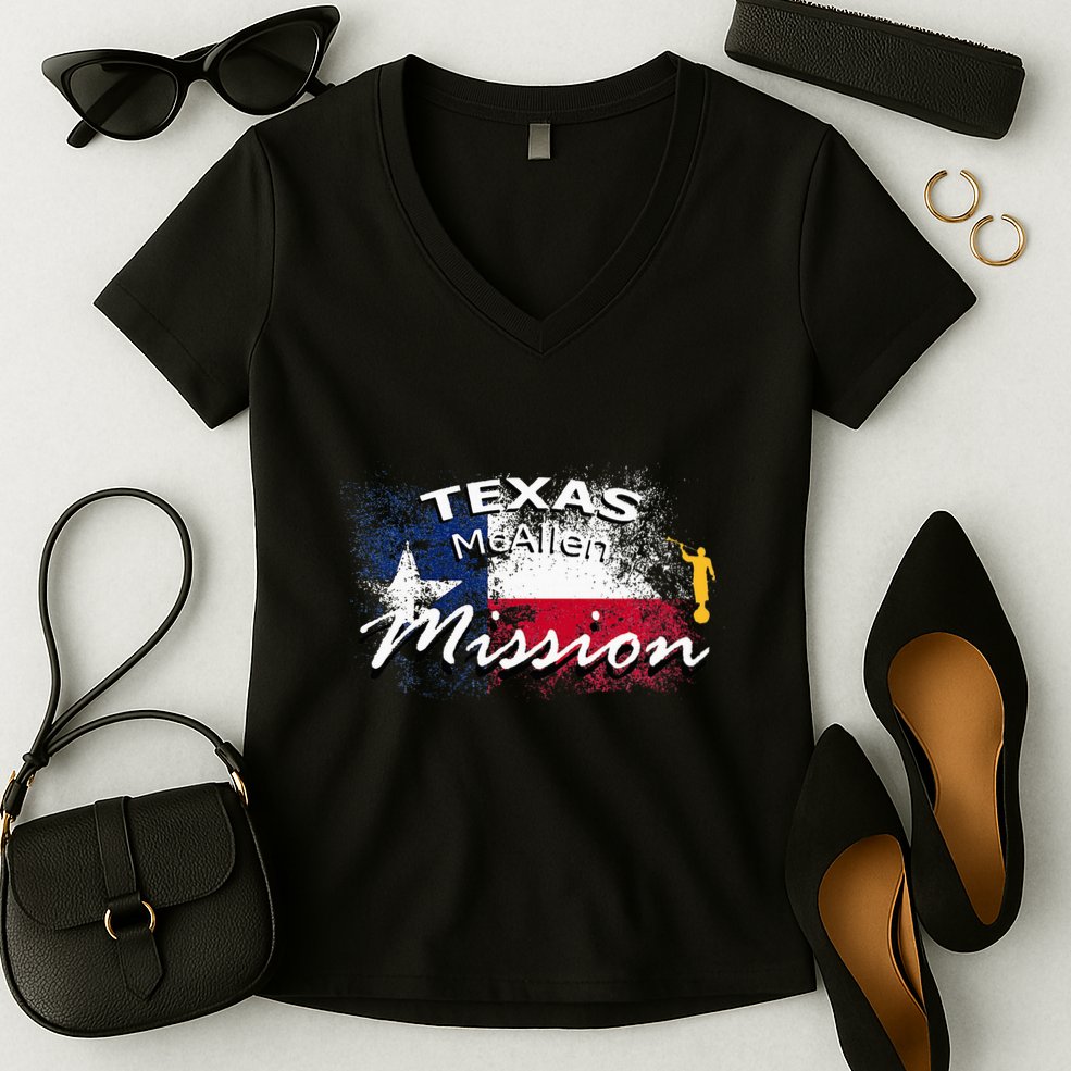 Texas Mcallen Mormon Lds Mission Missionary Women's V-Neck T-Shirt