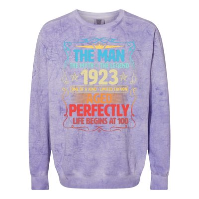 The Man Myth Legend 1923 Aged Perfectly 100th Birthday Colorblast Crewneck Sweatshirt