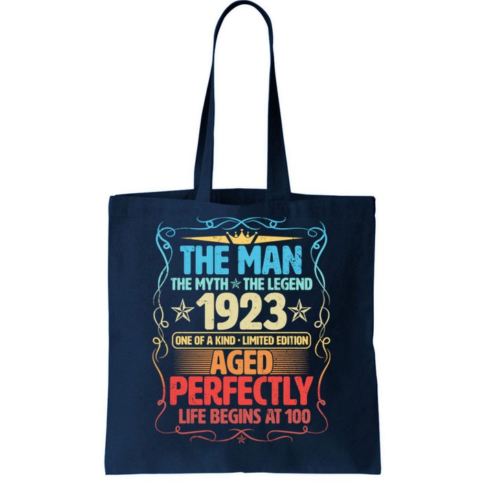 The Man Myth Legend 1923 Aged Perfectly 100th Birthday Tote Bag