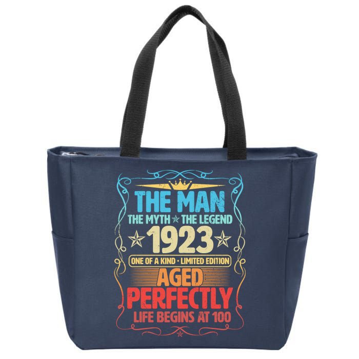 The Man Myth Legend 1923 Aged Perfectly 100th Birthday Zip Tote Bag