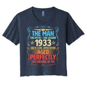 The Man Myth Legend 1933 Aged Perfectly 90th Birthday Women's Crop Top Tee