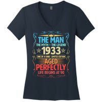 The Man Myth Legend 1933 Aged Perfectly 90th Birthday Women's V-Neck T-Shirt