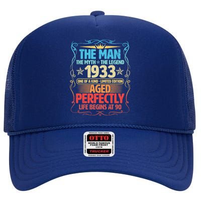 The Man Myth Legend 1933 Aged Perfectly 90th Birthday High Crown Mesh Back Trucker Hat