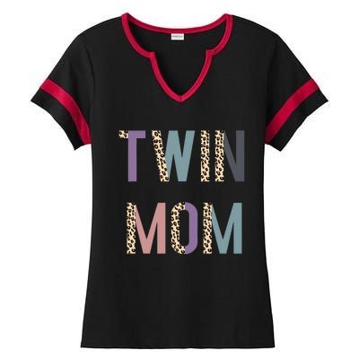 Twin Mom Mother's Day Twin Mom Leopard Ladies Halftime Notch Neck Tee