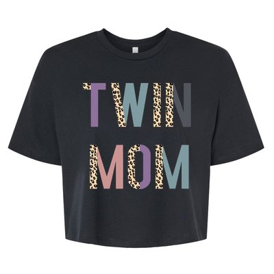 Twin Mom Mother's Day Twin Mom Leopard Bella+Canvas Jersey Crop Tee