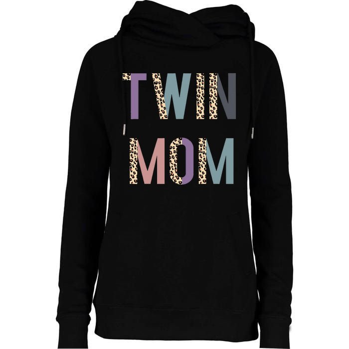 Twin Mom Mother's Day Twin Mom Leopard Womens Funnel Neck Pullover Hood