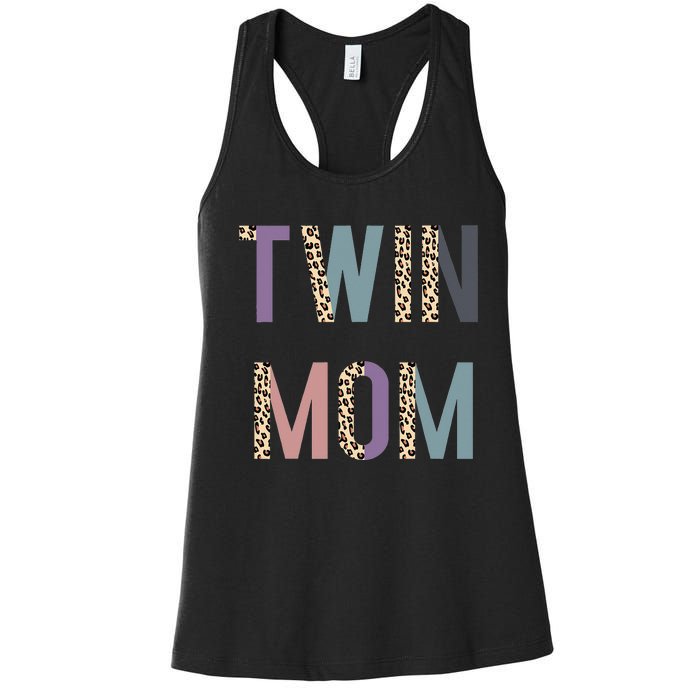 Twin Mom Mother's Day Twin Mom Leopard Women's Racerback Tank