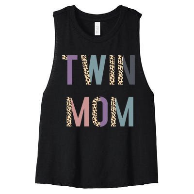 Twin Mom Mother's Day Twin Mom Leopard Women's Racerback Cropped Tank