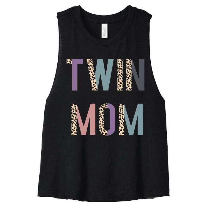 Twin Mom Mother's Day Twin Mom Leopard Women's Racerback Cropped Tank