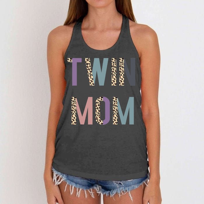 Twin Mom Mother's Day Twin Mom Leopard Women's Knotted Racerback Tank