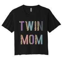 Twin Mom Mother's Day Twin Mom Leopard Women's Crop Top Tee