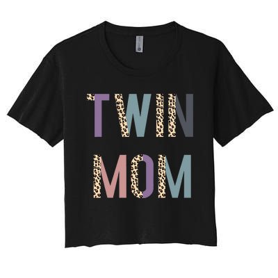 Twin Mom Mother's Day Twin Mom Leopard Women's Crop Top Tee