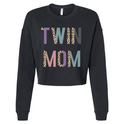 Twin Mom Mother's Day Twin Mom Leopard Cropped Pullover Crew