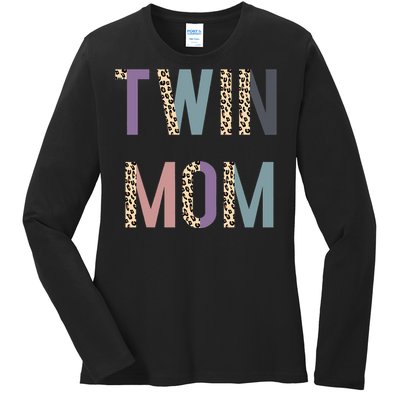 Twin Mom Mother's Day Twin Mom Leopard Ladies Long Sleeve Shirt