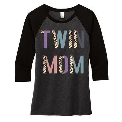 Twin Mom Mother's Day Twin Mom Leopard Women's Tri-Blend 3/4-Sleeve Raglan Shirt