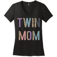 Twin Mom Mother's Day Twin Mom Leopard Women's V-Neck T-Shirt