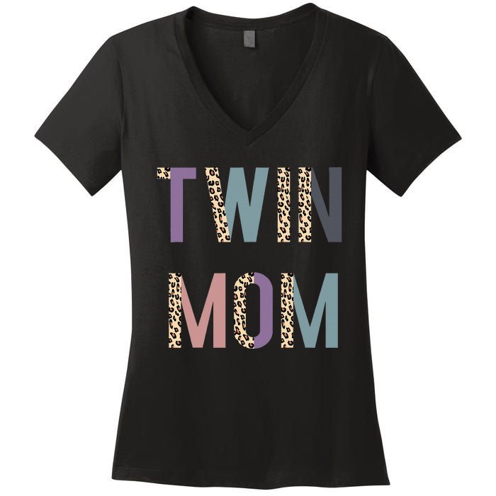 Twin Mom Mother's Day Twin Mom Leopard Women's V-Neck T-Shirt