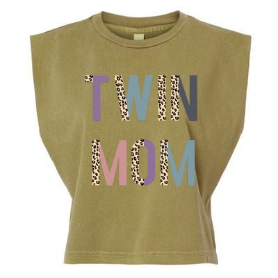 Twin Mom Mother's Day Twin Mom Leopard Garment-Dyed Women's Muscle Tee