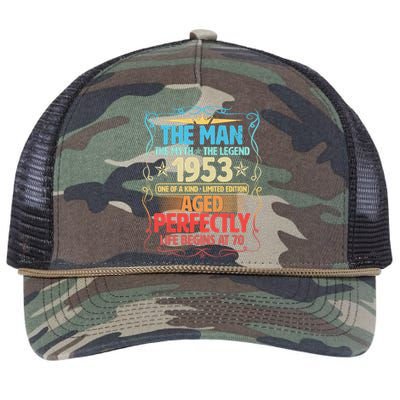 The Man Myth Legend 1953 Aged Perfectly 70th Birthday Retro Rope Trucker Hat Cap