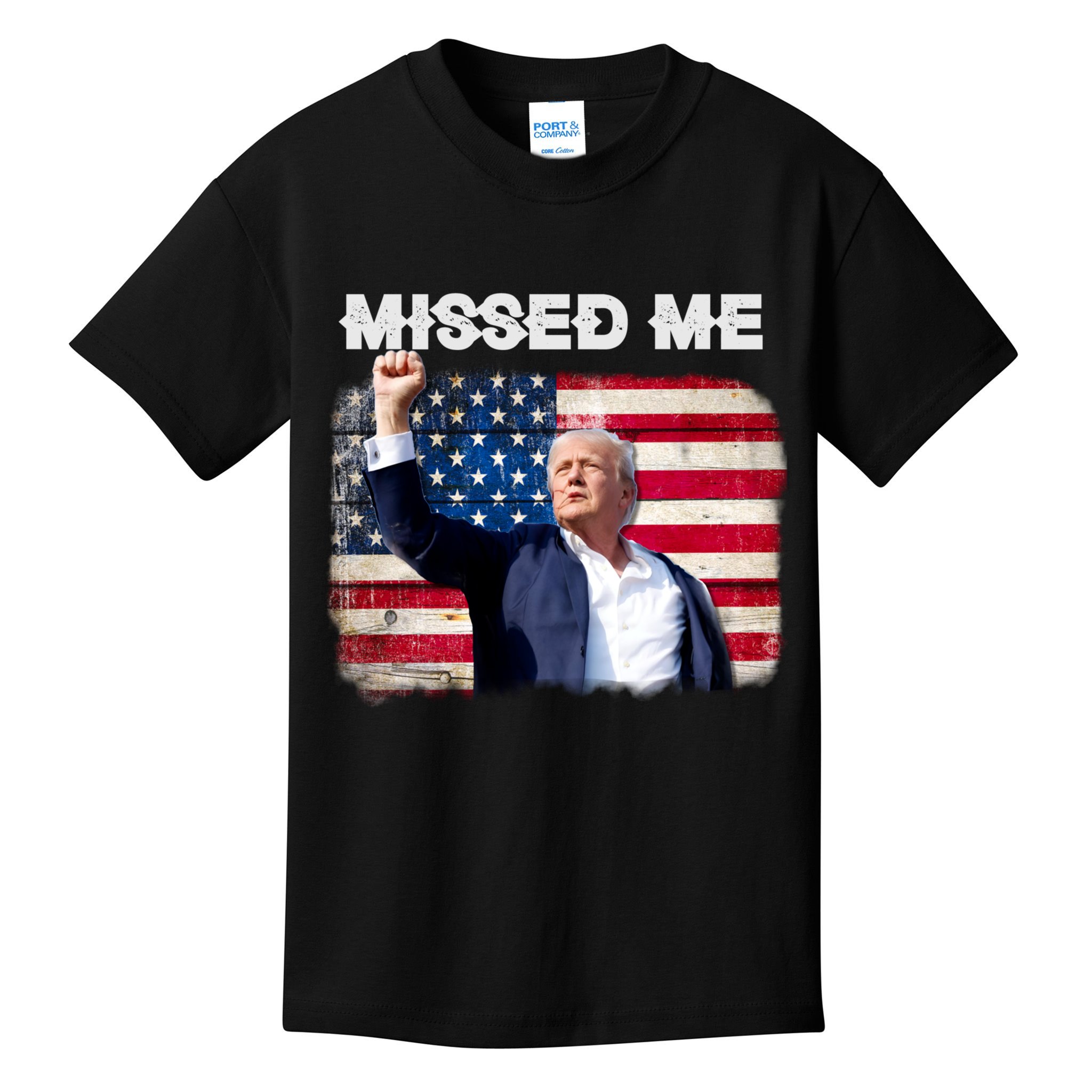 Trump Missed Me Pennsylvania Rally Patriot Usa 2024 Shot Kids T-Shirt