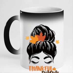 Thankful Mama Messy Bun Autumn 11oz Black Color Changing Mug