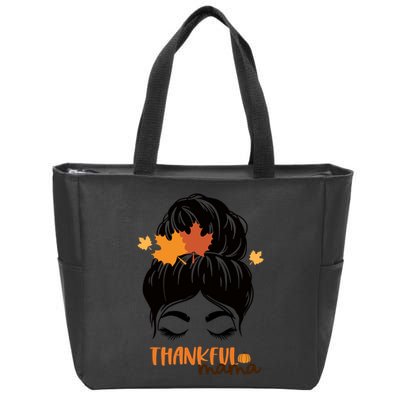 Thankful Mama Messy Bun Autumn Zip Tote Bag
