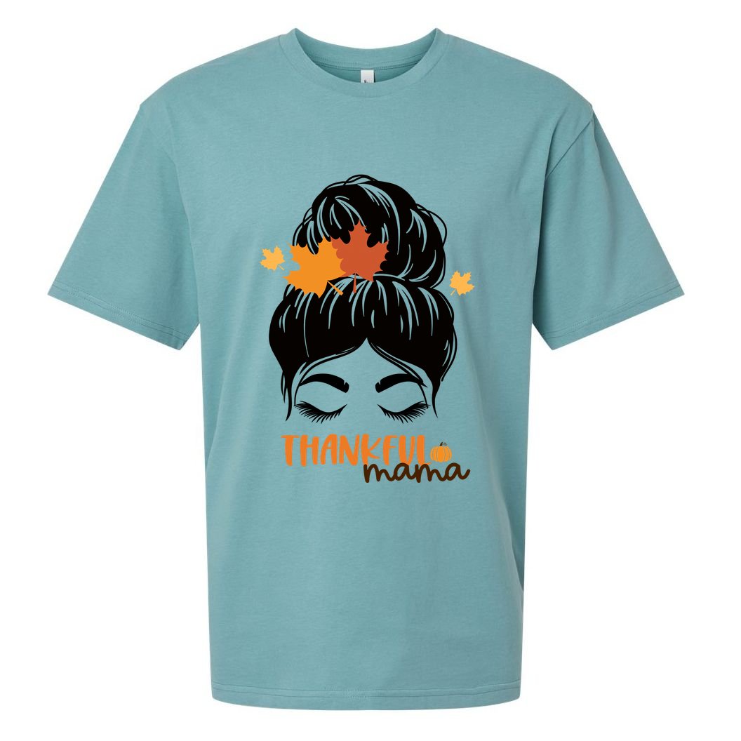 Thankful Mama Messy Bun Autumn Sueded Cloud Jersey T-Shirt