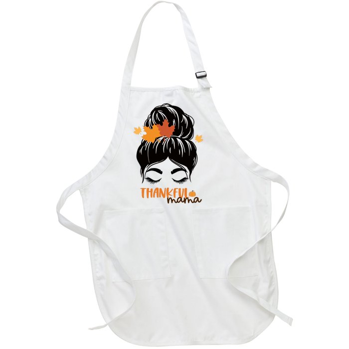 Thankful Mama Messy Bun Autumn Full-Length Apron With Pockets