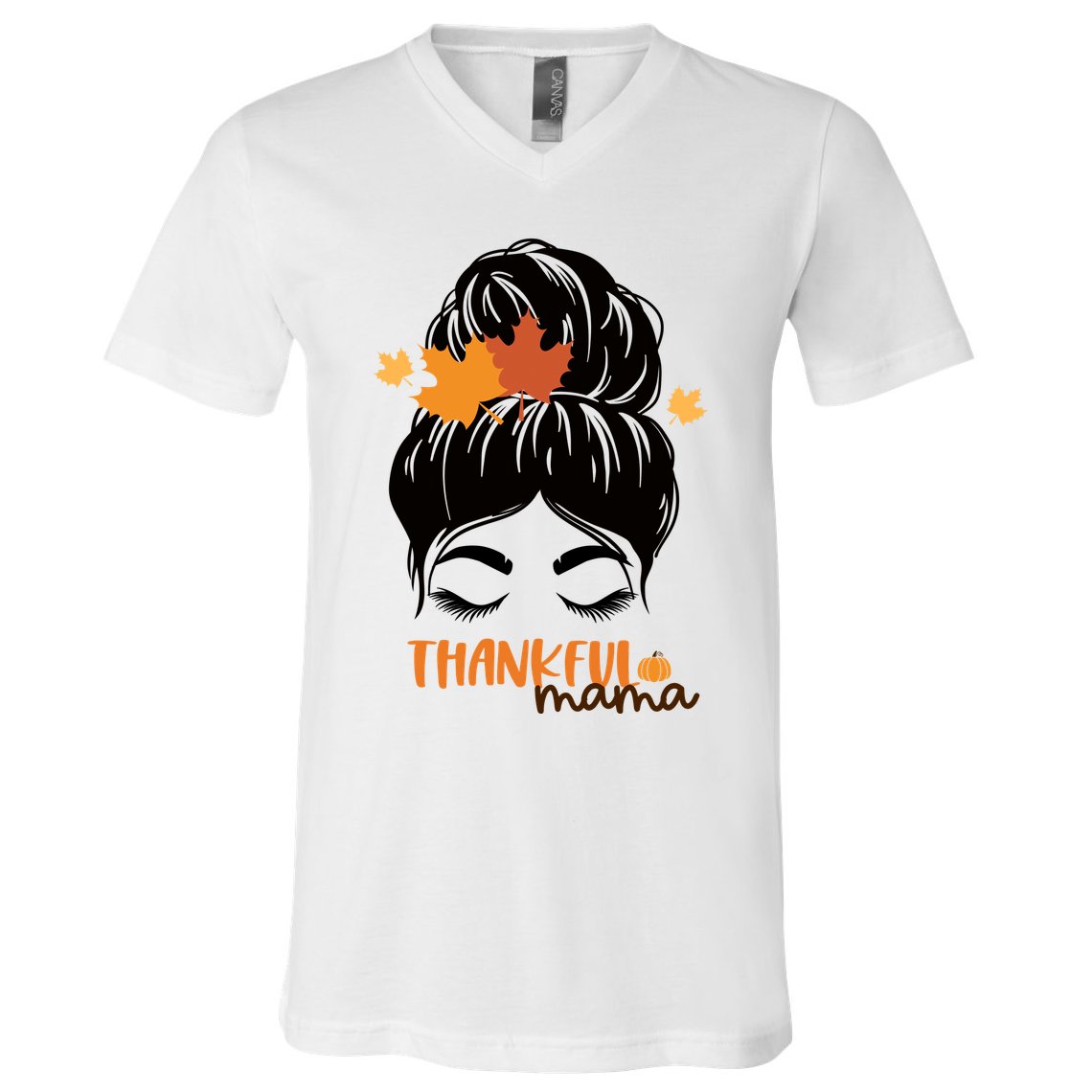 Thankful Mama Messy Bun Autumn V-Neck T-Shirt
