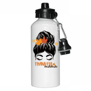 Thankful Mama Messy Bun Autumn Aluminum Water Bottle