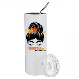 Thankful Mama Messy Bun Autumn Stainless Steel Tumbler