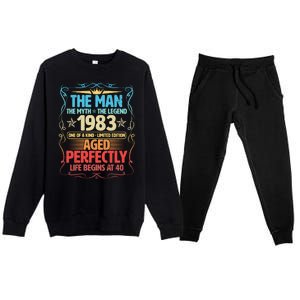 The Man Myth Legend 1983 Aged Perfectly 40th Birthday Premium Crewneck Sweatsuit Set