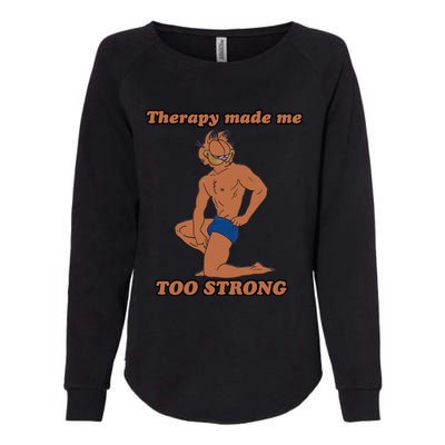 Therapy Made Me Too Strong Funny Gymer Cat Trending For Lover Womens California Wash Sweatshirt