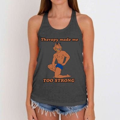 Therapy Made Me Too Strong Funny Gymer Cat Trending For Lover Women's Knotted Racerback Tank