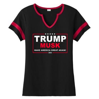 Trump Musk Make America Great Again 2024 Election Ladies Halftime Notch Neck Tee